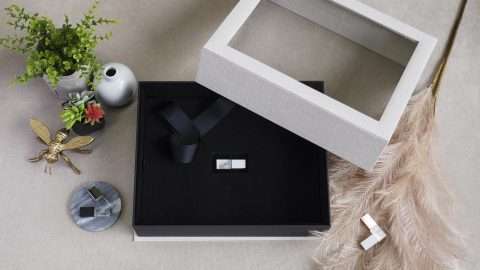 Vanilla Sand Reveal Folio Box with optional USB Foam Insert